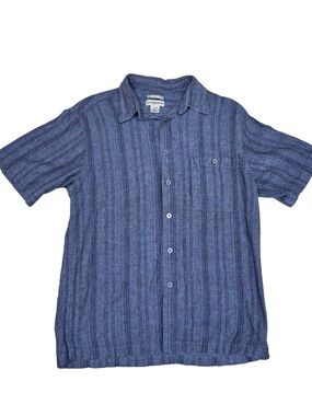 Mens Chereskin Wearable Linen Blue Short-Sleeve Button-Up Shirt L